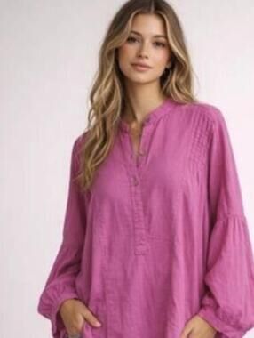 Free People Oversized Magenta Cotton Tunic Balloon Sleeve Blouse - Size - Small